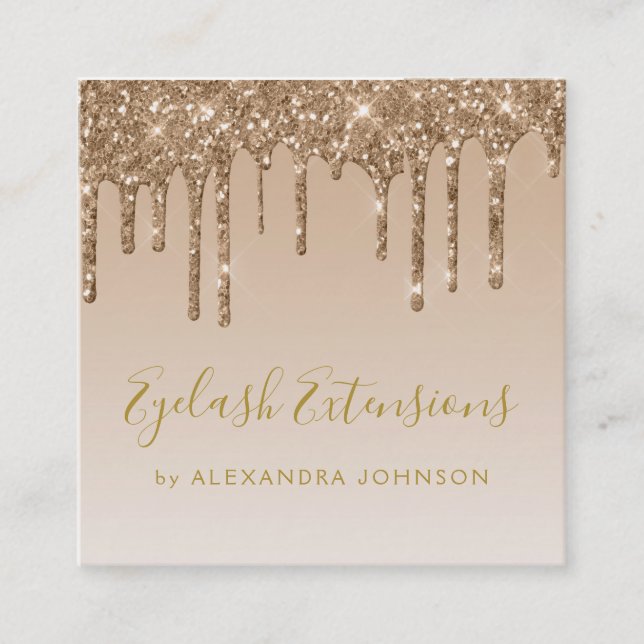 Gold Luxury Glitter Sparkle Eyelash Extensions Square Business Card (Front)