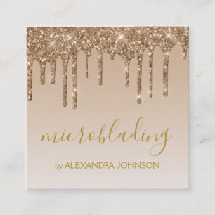 Gold Luxury Glitter Sparkle Microblading Square Business Card