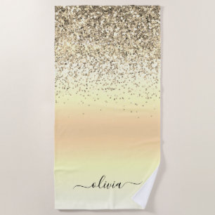 Gold Luxury Glitter Sparkle Monogram Beach Towel