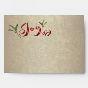 Gold luxury  holly berry calligraphy joy envelope