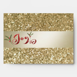 Gold luxury  holly berry calligraphy joy envelope