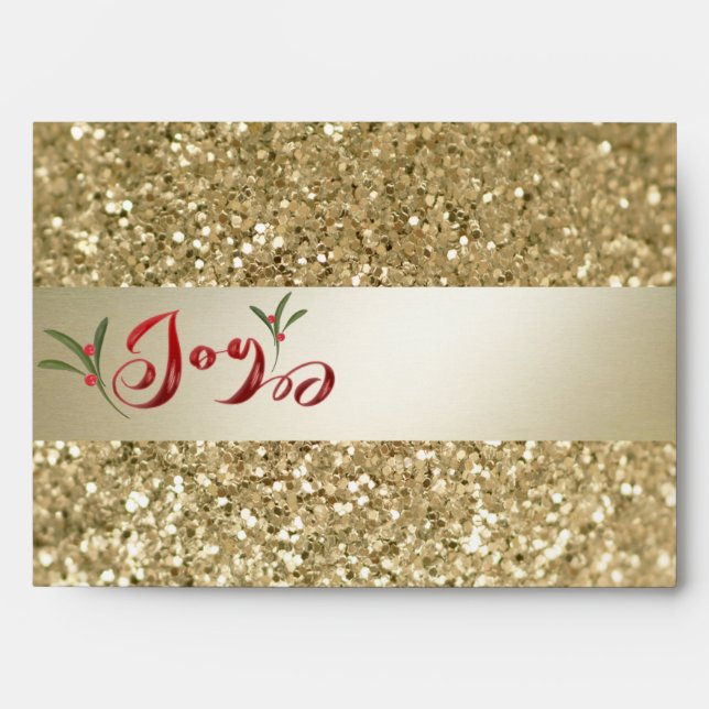 Gold luxury  holly berry calligraphy joy envelope (Front)