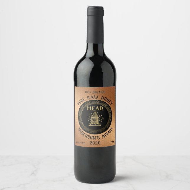 Gold luxury Mead bee hive honeycomb honey wine Wine Label (Front)