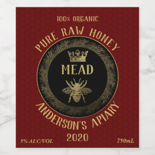 Gold luxury Mead queen bee honeycomb honey wine Label
