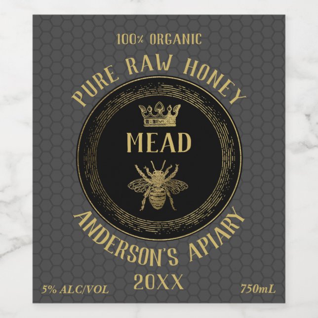 Gold luxury Mead queen bee honeycomb honey wine Wi Wine Label (Single Label)
