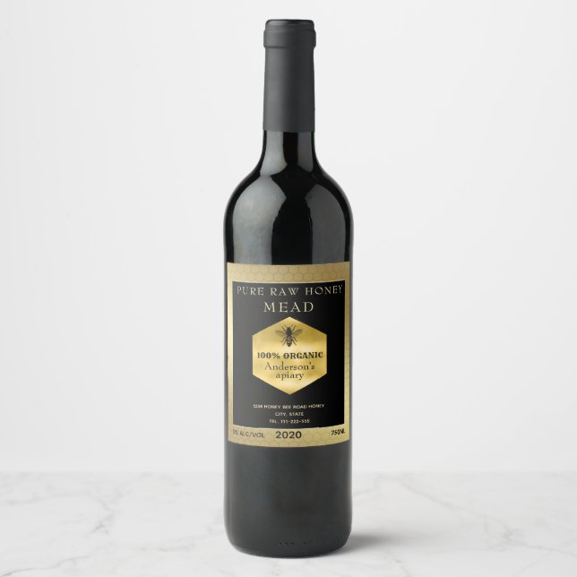 Gold luxury Mead queen bee honeycomb honey wine Wine Label (Front)