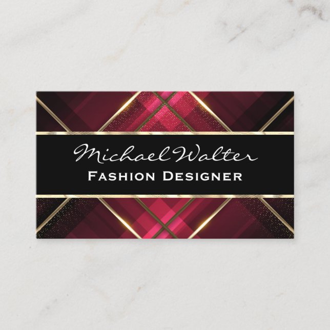 Gold Luxury Metallic Lines | Red Stripes Business Card (Front)