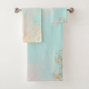 Gold Luxury Modern Blush Pink Soft Mint Collection Bath Towel Set