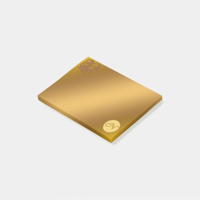 Gold Luxury Monogram N Post-it Notes (Angled)