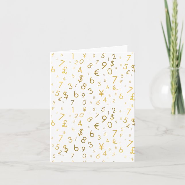 Gold Luxury Numbers & Currency Symbols Pattern Card (Front)