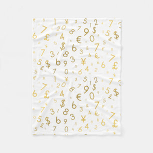 Gold Luxury Numbers & Currency Symbols Pattern Fleece Blanket