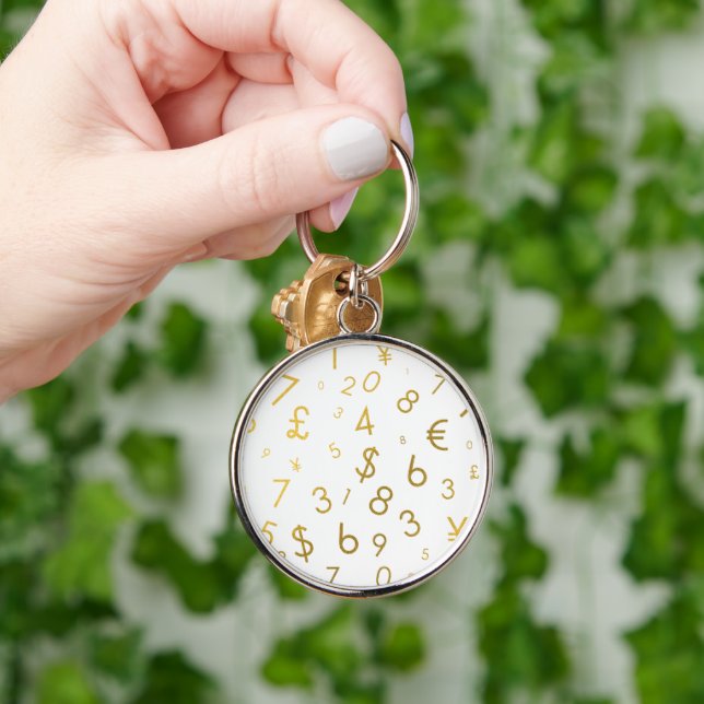Gold Luxury Numbers & Currency Symbols Pattern Key Ring (Hand)