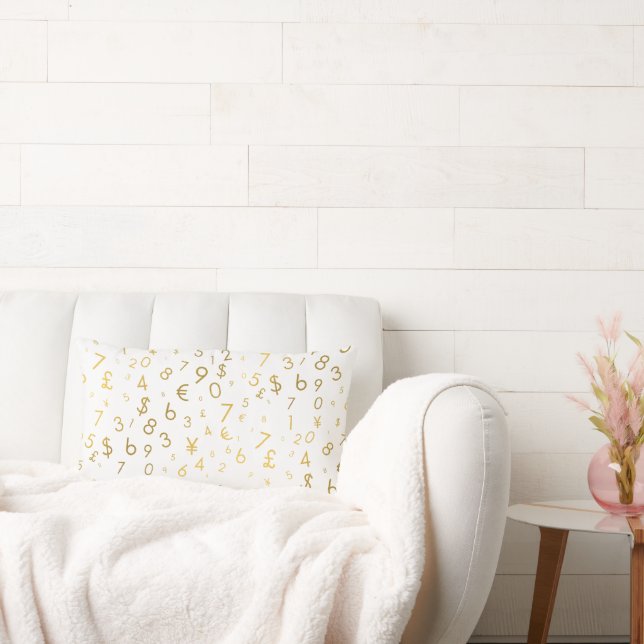 Gold Luxury Numbers & Currency Symbols Pattern Lumbar Cushion (Couch)