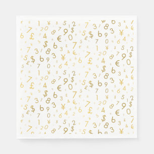 Gold Luxury Numbers & Currency Symbols Pattern Napkin