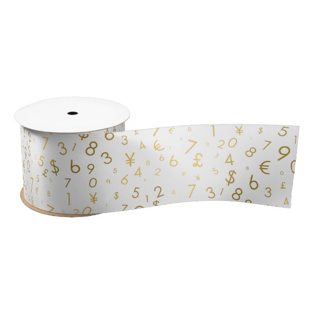 Gold Luxury Numbers & Currency Symbols Pattern Satin Ribbon (Spool)