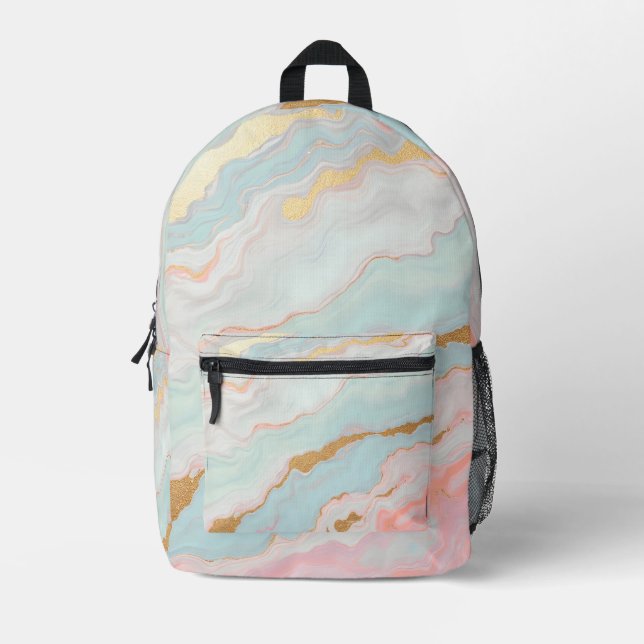 Gold Luxury Popular Blush Pink Mint Collection Printed Backpack (Front)
