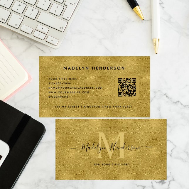 Gold Luxury QR Code Modern Professional Monogram Business Card (Creator Uploaded)