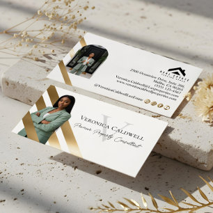 Gold Luxury Real Estate Agent Photo Monogram Luxe Business Card