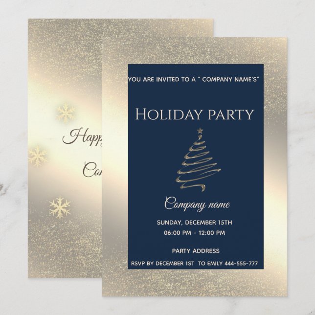 Gold luxury  snowflakes corporate Christmas party Invitation (Front/Back)