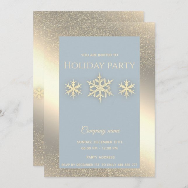 Gold luxury  snowflakes corporate Christmas party Invitation (Front/Back)