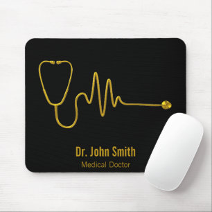 Gold Luxury Stethoscope ECG Wave EKG Line Medical Mouse Pad
