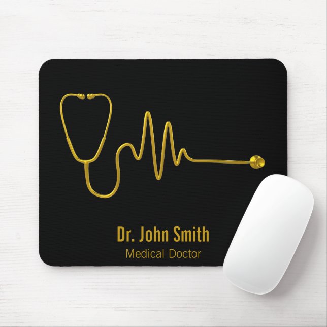 Gold Luxury Stethoscope ECG Wave EKG Line Medical Mouse Pad (With Mouse)
