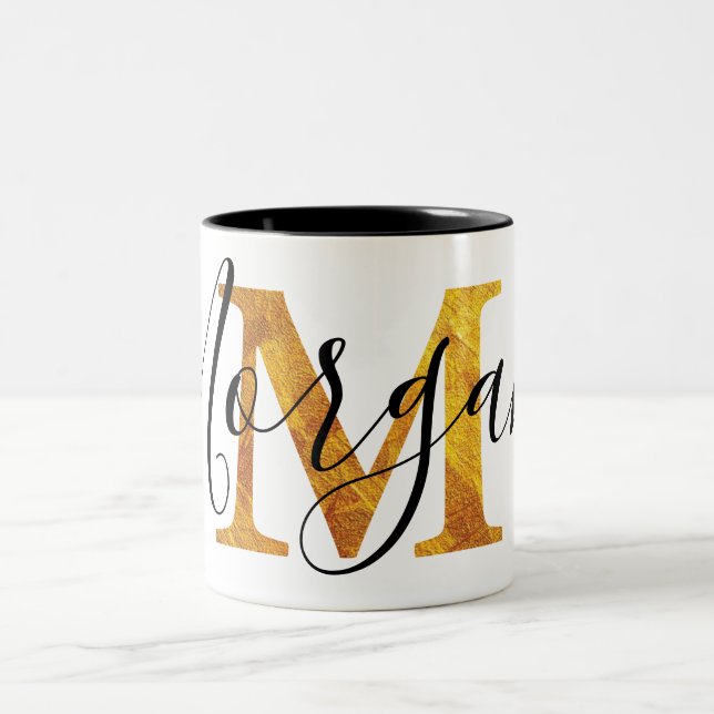 Gold 'M' Monogram w/ Personalised Name Two-Tone Coffee Mug (Center)
