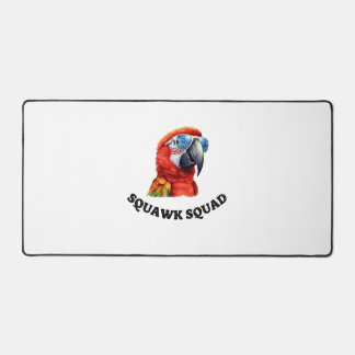 Gold Macaw bird and Squawk Squad Text Desk Mat