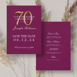 Gold Magenta 70th Birthday Save the Date Details Invitation