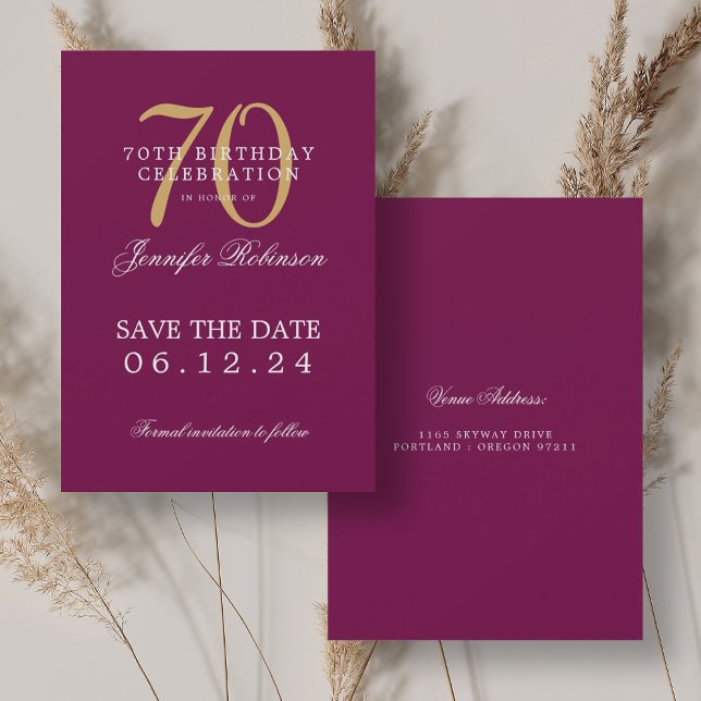 Gold Magenta 70th Birthday Save the Date  Invitation (Gold Magenta 70th Birthday Save the Date Invitation)