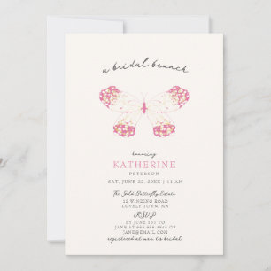 Gold Magenta Pretty Butterfly Modern Bridal Shower Invitation