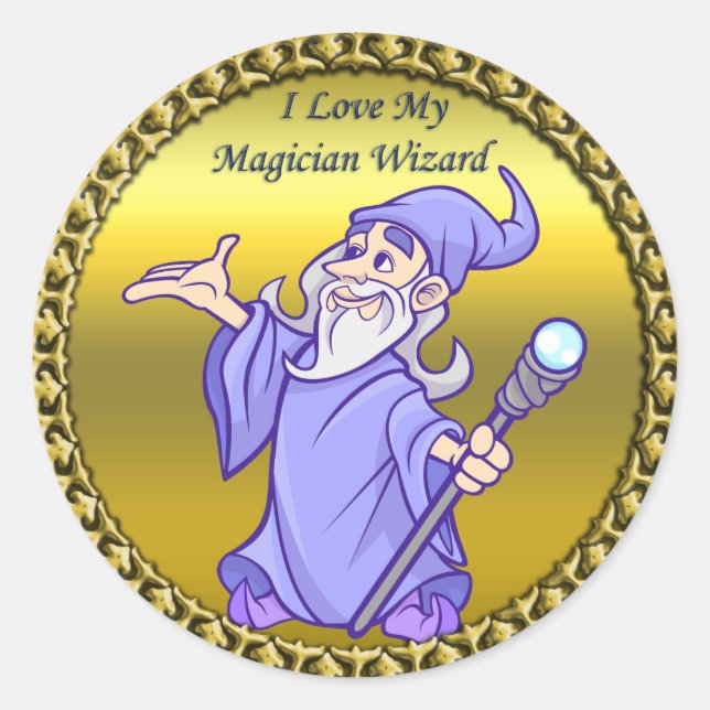 Gold Magical magician sorceress purple wizard Classic Round Sticker (Front)