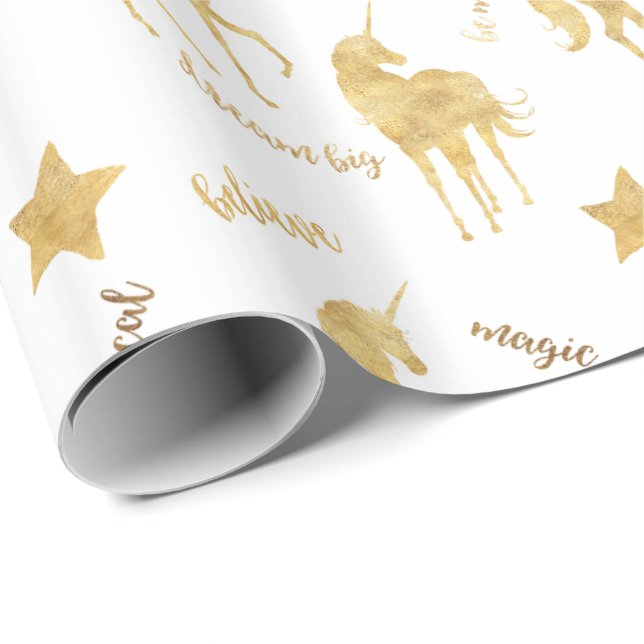 Gold Magical Unicorn Wrapping Paper (Roll Corner)