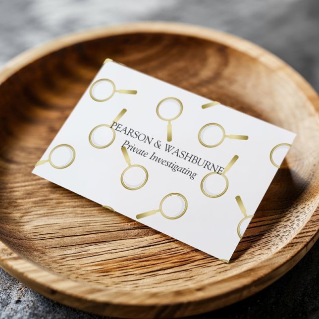 Gold Magnifying Glass Pattern Private Investigator Business Card (Creator Uploaded)