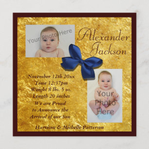Gold & Mahogany Boy's Birth Announcement