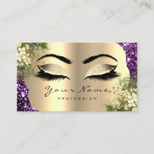 Gold Makeup Artist Lashes Floral Mint Purple Business Card