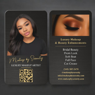 Gold Makeup Artist QR Code Metallic Black Beauty Business Card