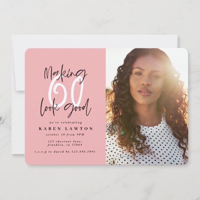 Gold making 60 look good photo birthday invitation (Front)