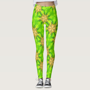 gold maltese stars green leggings