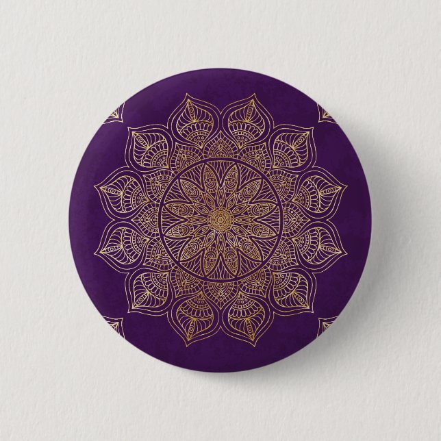 Gold mandala 6 cm round badge (Front)