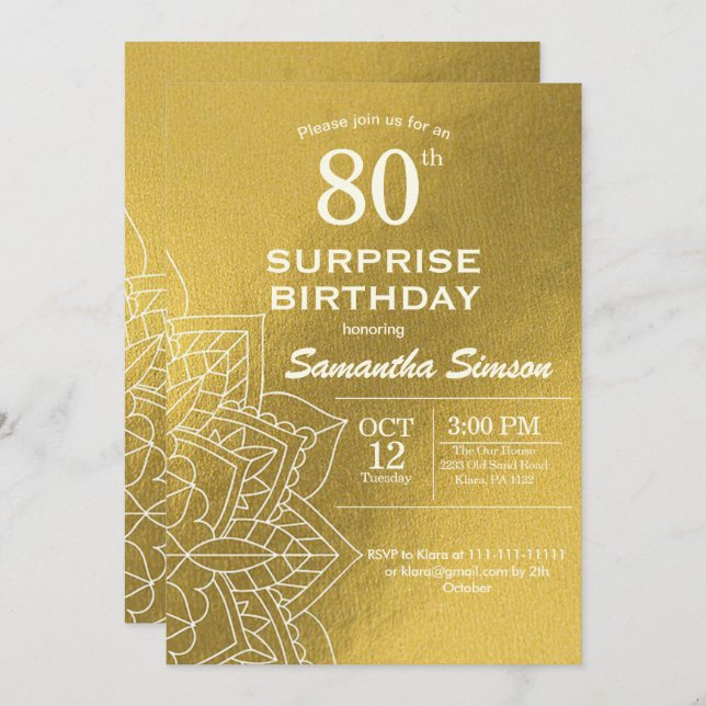 Gold Mandala 80th Birthday  Invitation (Front/Back)