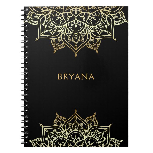 Gold Mandala Black Chic Glamour Modern Glam Notebook (Front)