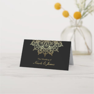 Gold Mandala Black Chic Wedding Modern Table Seat Place Card