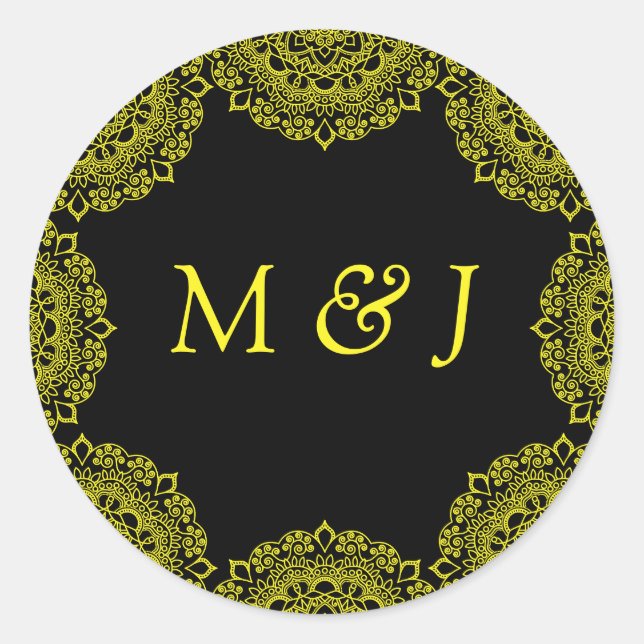 gold mandala black classic round sticker (Front)