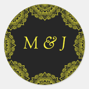 gold mandala black classic round sticker