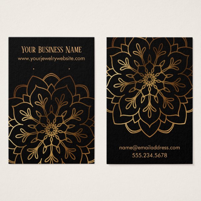 Gold Mandala & Black Earring Holder Display Cards (Front & Back)