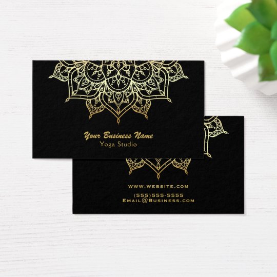Gold Mandala Black Elegant Chic Modern Yoga Studio Business Card