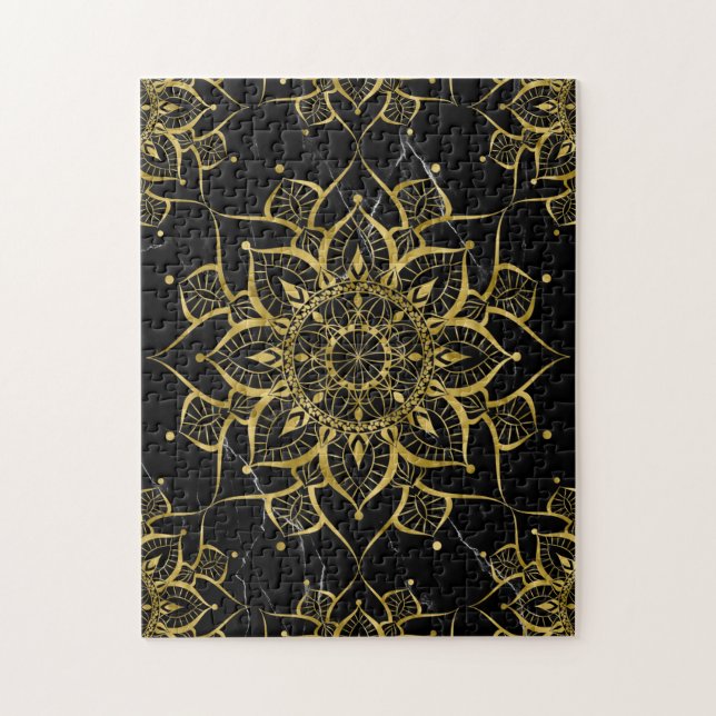 Gold Mandala black marble yoga zen Jigsaw Puzzle (Vertical)