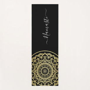 Gold Mandala Black Namaste Script Yoga Mat