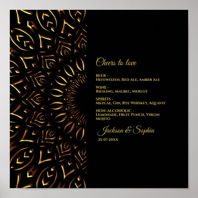 Gold mandala classic elegant luxury drink menu sig poster (Front)